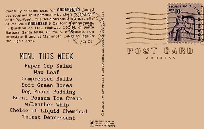 menu postcard