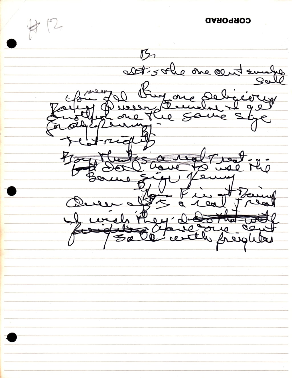 Pat McCormick's handwriting
